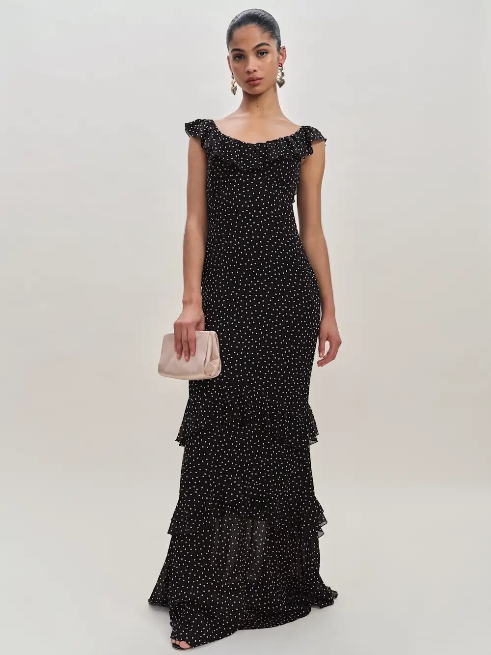 NWT Reformation Tripoli Ruffle Floral Short Sleeve Maxi Dress Selene Polka Dot